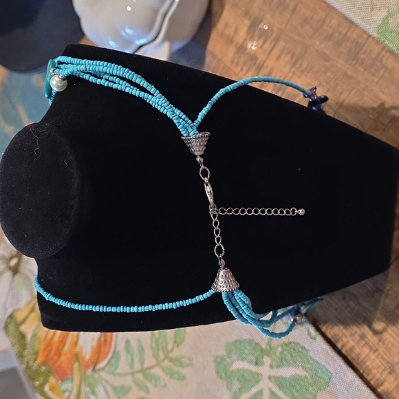 Turquoise and Navy Beaded Necklace - Picture 3 of 4